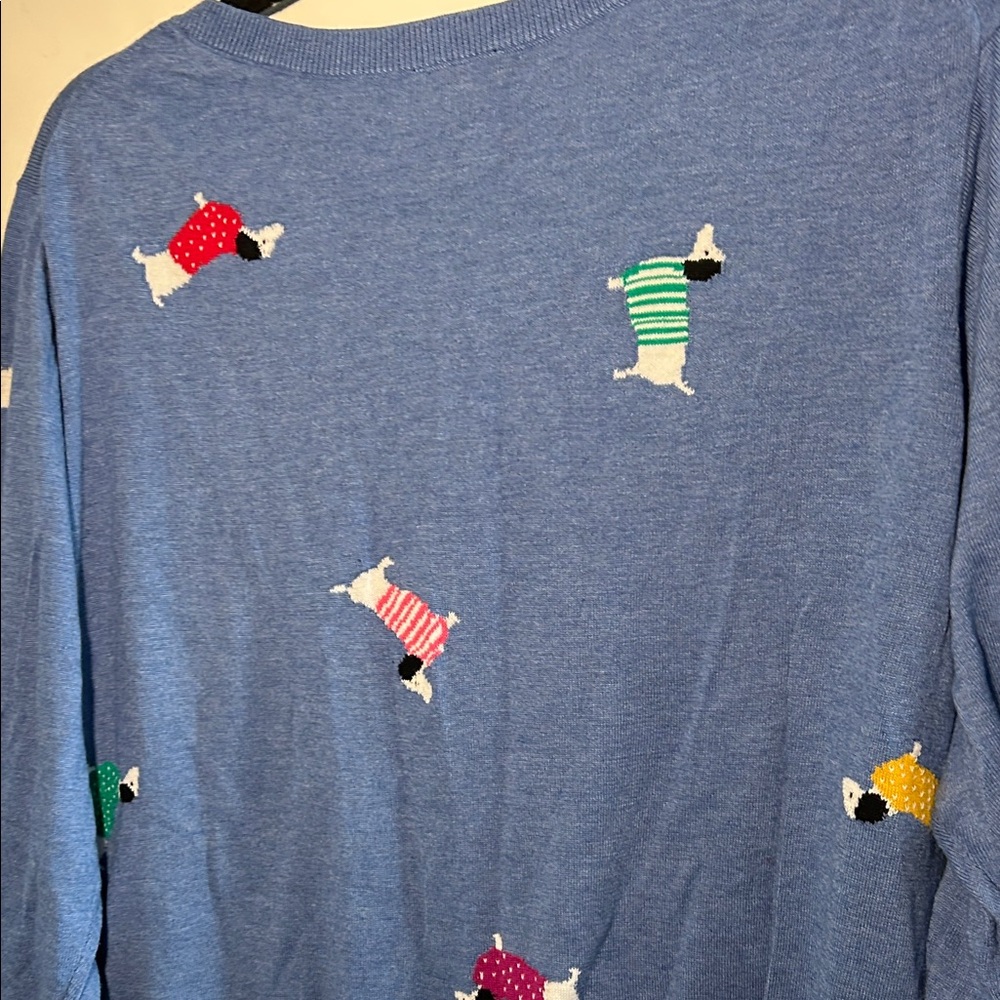Talbots, Woman’s Size 2X Blue Sweatshirt with Colorful Dog Motifs - Picture 7 of 7